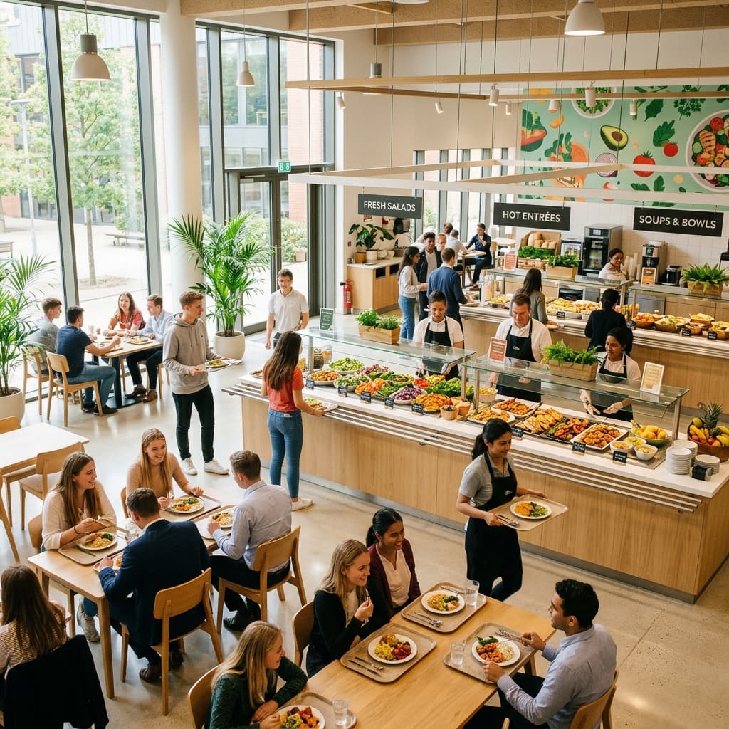 Moderne Cafeteria / Kantine mit Buffetbereich